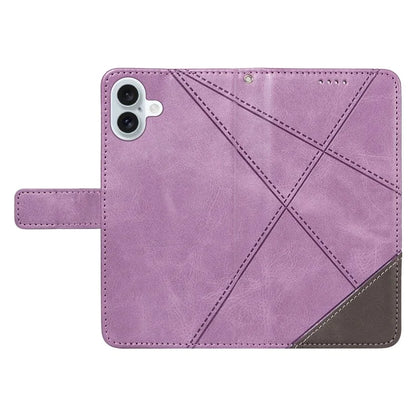 For iPhone 16 Plus Case Geometric Line Leathe Calf Texture Phone Cover