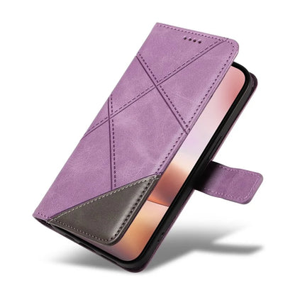 For iPhone 16 Plus Case Geometric Line Leathe Calf Texture Phone Cover