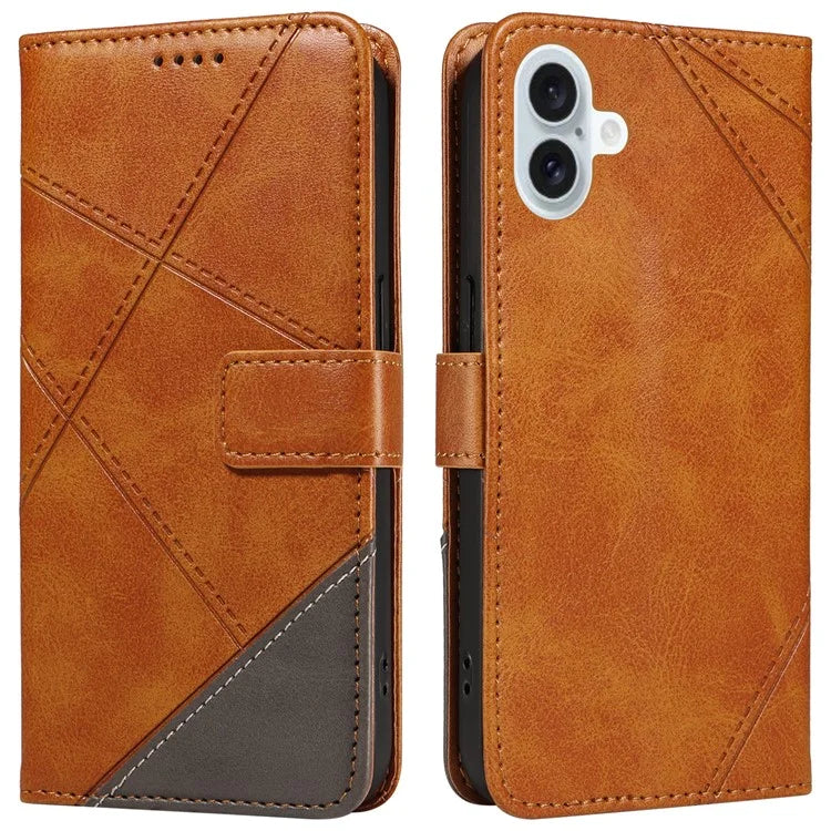 For iPhone 16 Plus Case Geometric Line Leathe Calf Texture Phone Cover