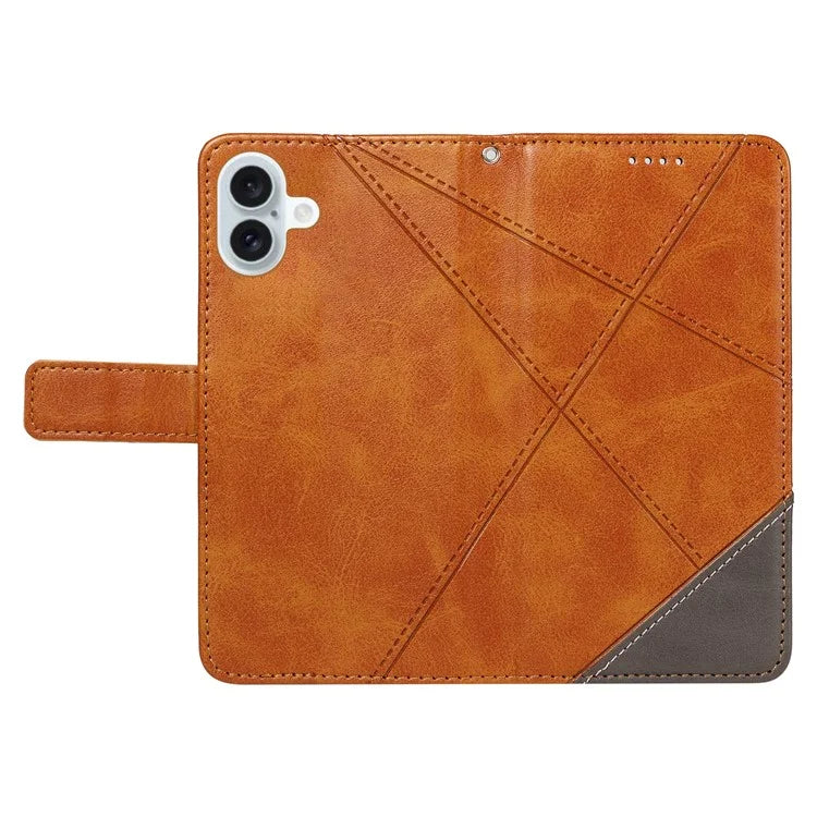 For iPhone 16 Plus Case Geometric Line Leathe Calf Texture Phone Cover