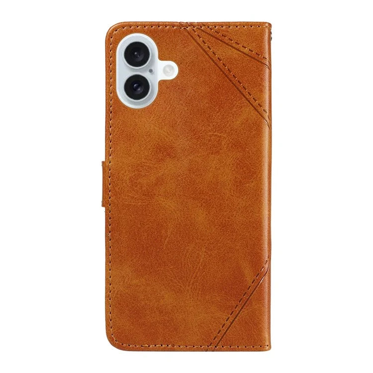 For iPhone 16 Plus Case Geometric Line Leathe Calf Texture Phone Cover