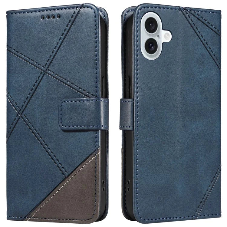 For iPhone 16 Plus Case Geometric Line Leathe Calf Texture Phone Cover