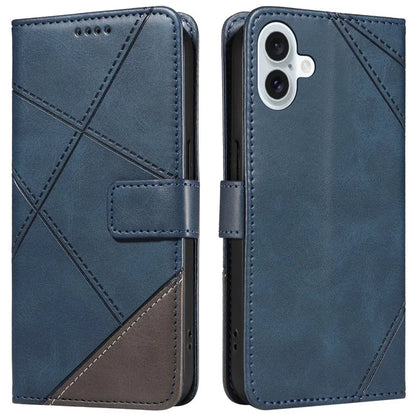 For iPhone 16 Plus Case Geometric Line Leathe Calf Texture Phone Cover