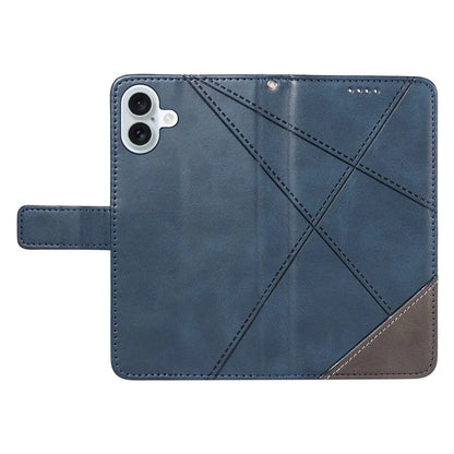 For iPhone 16 Plus Case Geometric Line Leathe Calf Texture Phone Cover