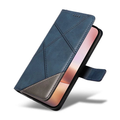 For iPhone 16 Plus Case Geometric Line Leathe Calf Texture Phone Cover