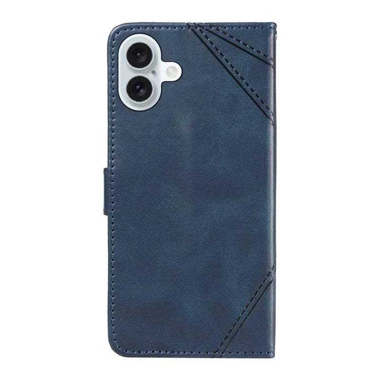 For iPhone 16 Plus Case Geometric Line Leathe Calf Texture Phone Cover