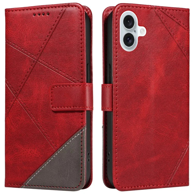 For iPhone 16 Plus Case Geometric Line Leathe Calf Texture Phone Cover