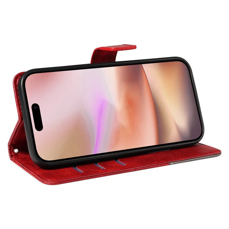 For iPhone 16 Plus Case Geometric Line Leathe Calf Texture Phone Cover