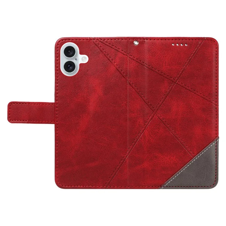 For iPhone 16 Plus Case Geometric Line Leathe Calf Texture Phone Cover