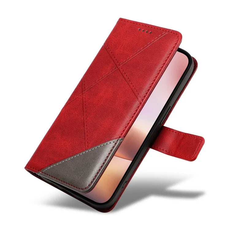 For iPhone 16 Plus Case Geometric Line Leathe Calf Texture Phone Cover
