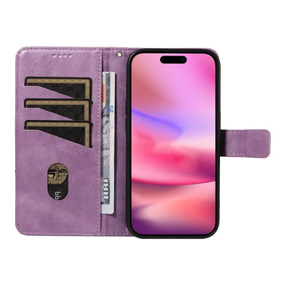 For iPhone 16 Case PU Leather Protective Geometric Line Phone Cover Wrist Strap