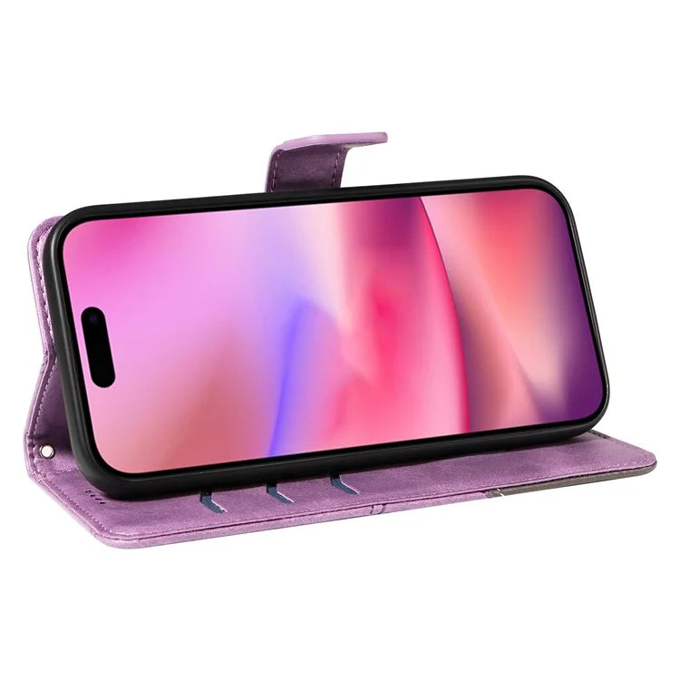 For iPhone 16 Case PU Leather Protective Geometric Line Phone Cover Wrist Strap