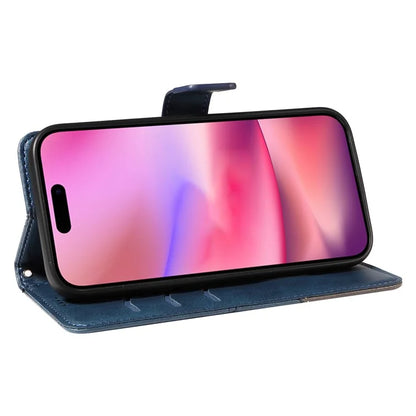 For iPhone 16 Case PU Leather Protective Geometric Line Phone Cover Wrist Strap