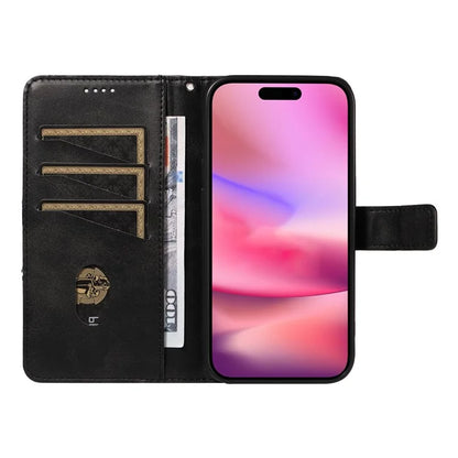 For iPhone 16 Case PU Leather Protective Geometric Line Phone Cover Wrist Strap