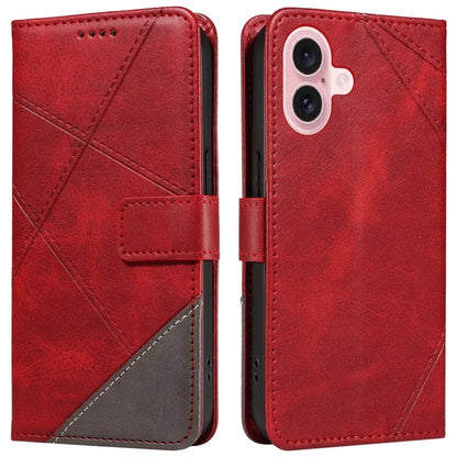 For iPhone 16 Case PU Leather Protective Geometric Line Phone Cover Wrist Strap