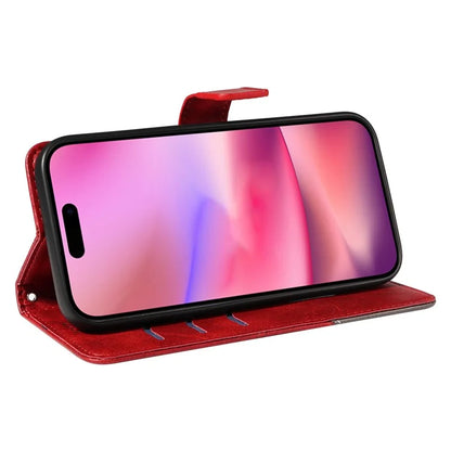 For iPhone 16 Case PU Leather Protective Geometric Line Phone Cover Wrist Strap