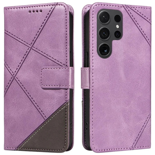 For Samsung Galaxy S24 Ultra Case PU Leather Phone Cover with Card Holder Geometric Line