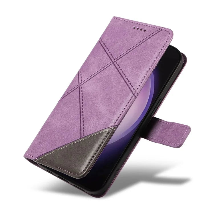 For Samsung Galaxy S24 Ultra Case PU Leather Phone Cover with Card Holder Geometric Line