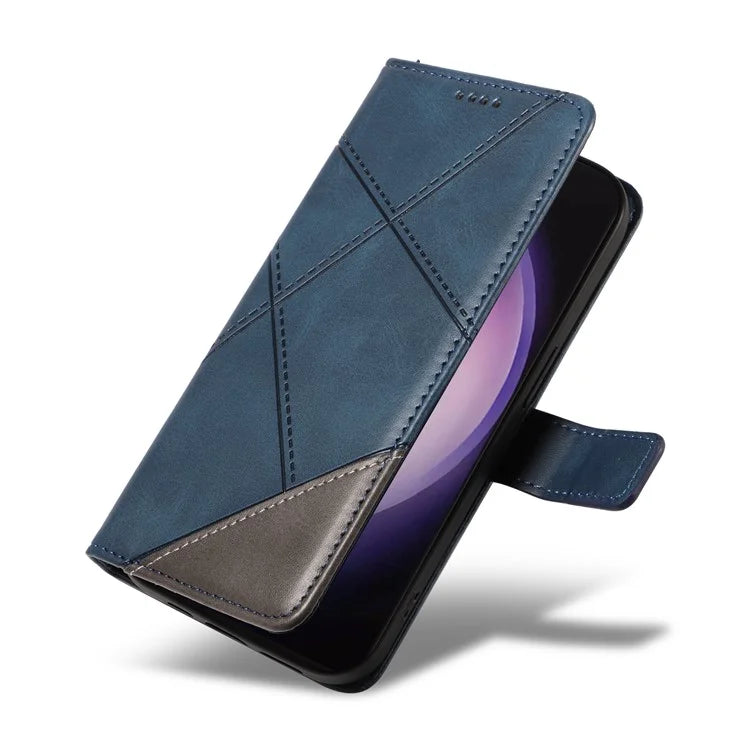 For Samsung Galaxy S24 Ultra Case PU Leather Phone Cover with Card Holder Geometric Line