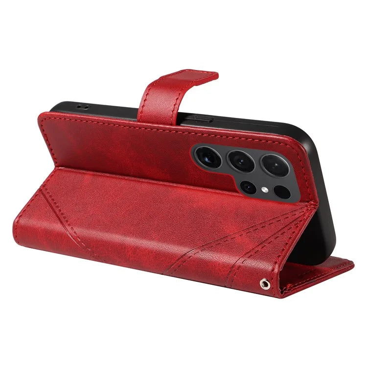 For Samsung Galaxy S24 Ultra Case PU Leather Phone Cover with Card Holder Geometric Line