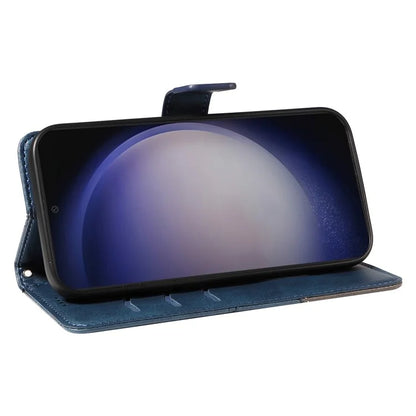 For Samsung Galaxy S24+ Case PU Leather Magnetic Clasp Phone Cover Geometric Line Wrist Strap