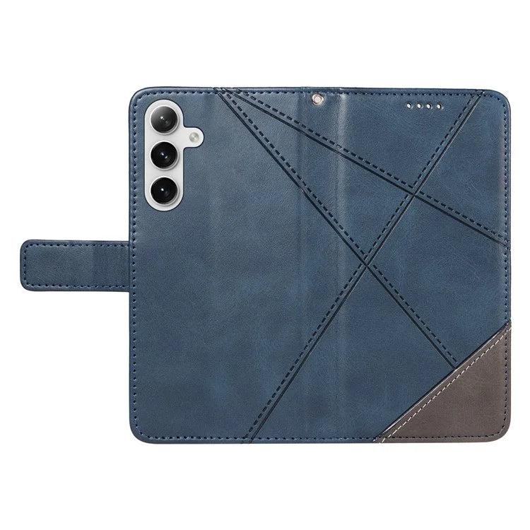 For Samsung Galaxy S24+ Case PU Leather Magnetic Clasp Phone Cover Geometric Line Wrist Strap