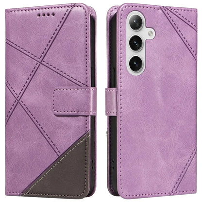 For Samsung Galaxy S24+ Case PU Leather Magnetic Clasp Phone Cover Geometric Line Wrist Strap