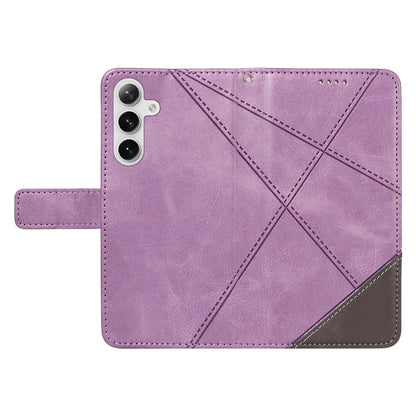 For Samsung Galaxy S24+ Case PU Leather Magnetic Clasp Phone Cover Geometric Line Wrist Strap