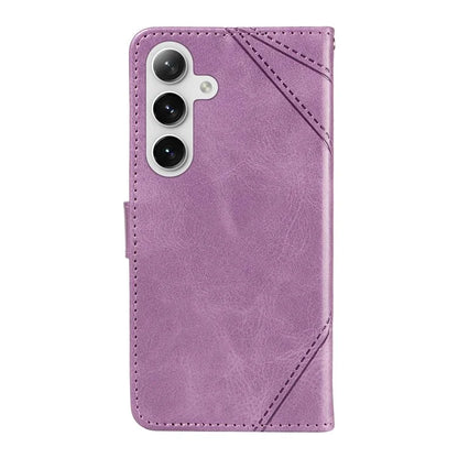 For Samsung Galaxy S24+ Case PU Leather Magnetic Clasp Phone Cover Geometric Line Wrist Strap