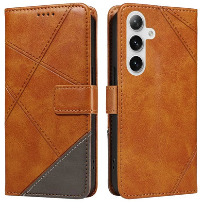 For Samsung Galaxy S24+ Case PU Leather Magnetic Clasp Phone Cover Geometric Line Wrist Strap