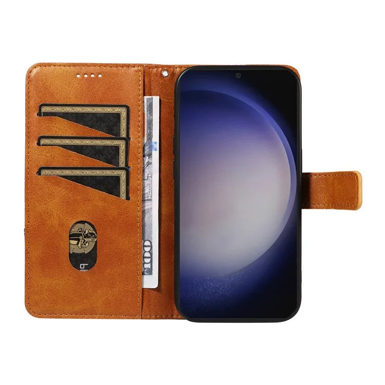 For Samsung Galaxy S24+ Case PU Leather Magnetic Clasp Phone Cover Geometric Line Wrist Strap