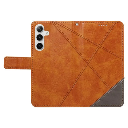 For Samsung Galaxy S24+ Case PU Leather Magnetic Clasp Phone Cover Geometric Line Wrist Strap