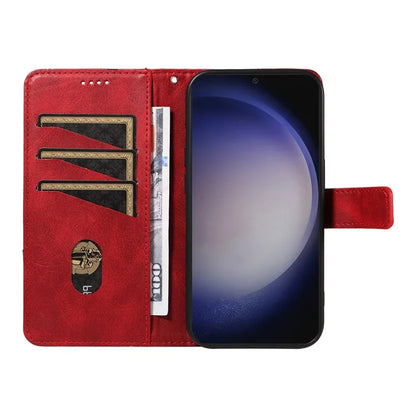 For Samsung Galaxy S24+ Case PU Leather Magnetic Clasp Phone Cover Geometric Line Wrist Strap