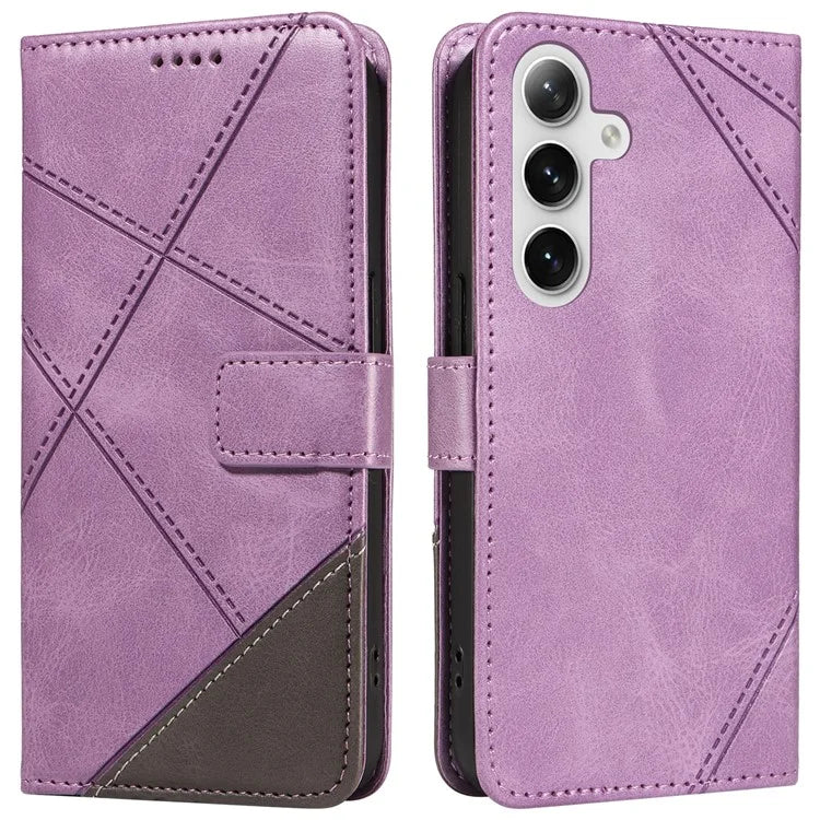 For Samsung Galaxy S24 Case PU Leather Calf Texture Wallet Phone Cover Geometric Line