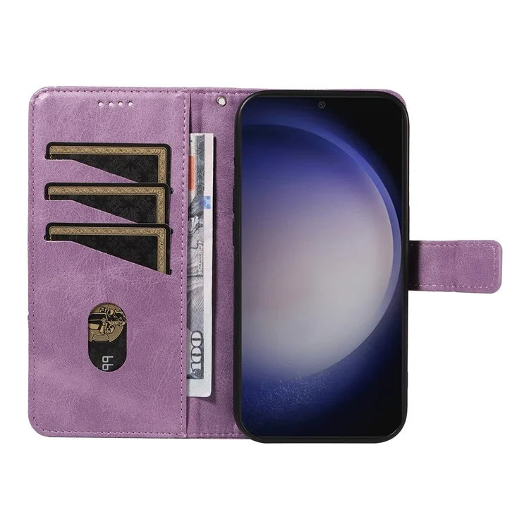 For Samsung Galaxy S24 Case PU Leather Calf Texture Wallet Phone Cover Geometric Line