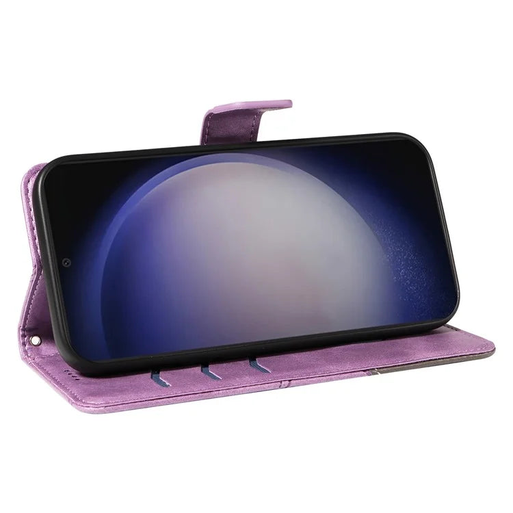 For Samsung Galaxy S24 Case PU Leather Calf Texture Wallet Phone Cover Geometric Line