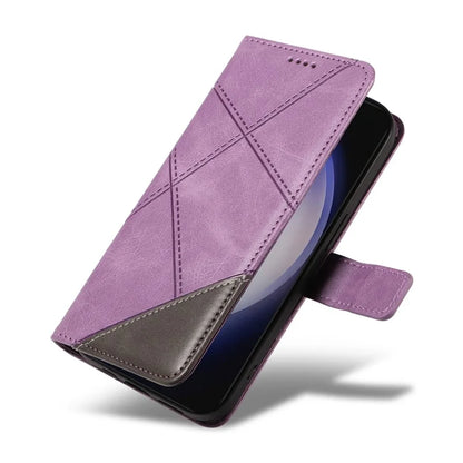 For Samsung Galaxy S24 Case PU Leather Calf Texture Wallet Phone Cover Geometric Line