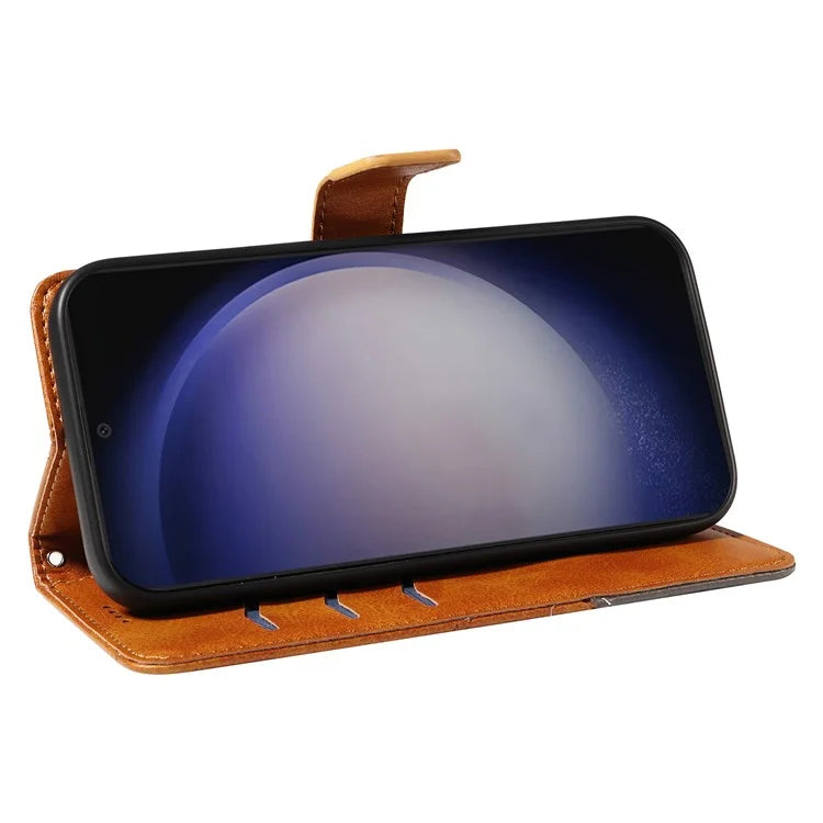For Samsung Galaxy S24 Case PU Leather Calf Texture Wallet Phone Cover Geometric Line