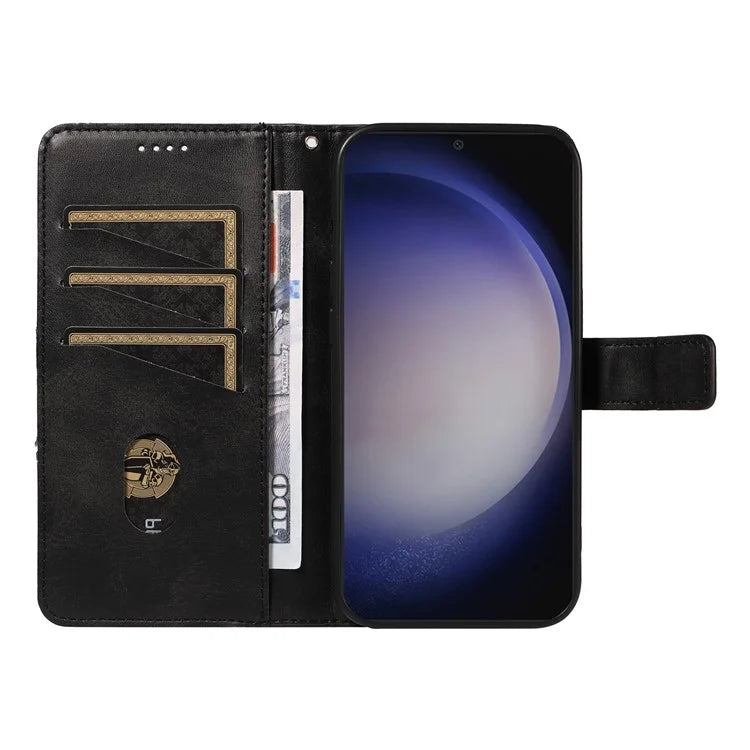 For Samsung Galaxy S24 Case PU Leather Calf Texture Wallet Phone Cover Geometric Line