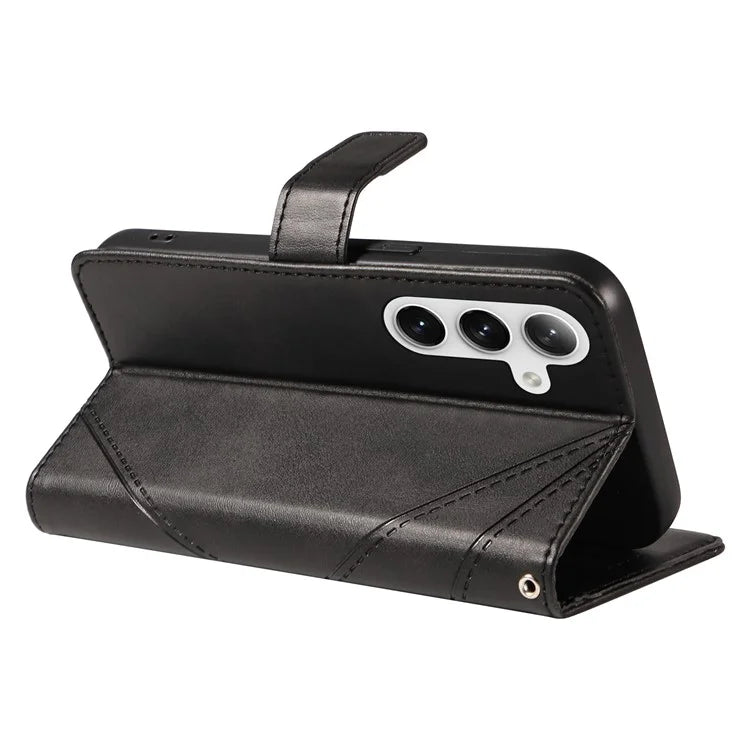 For Samsung Galaxy S24 Case PU Leather Calf Texture Wallet Phone Cover Geometric Line