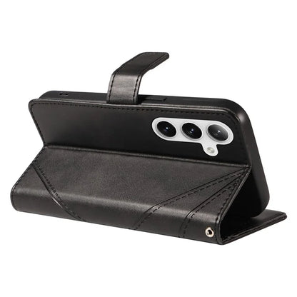 For Samsung Galaxy S24 Case PU Leather Calf Texture Wallet Phone Cover Geometric Line