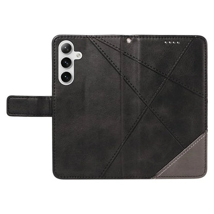 For Samsung Galaxy S24 Case PU Leather Calf Texture Wallet Phone Cover Geometric Line