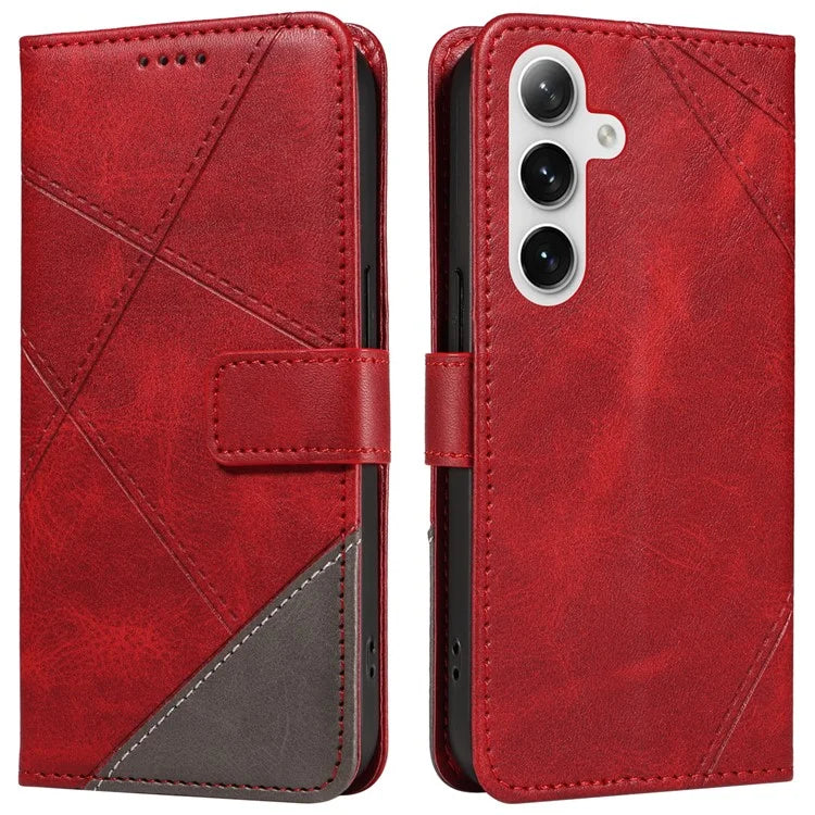 For Samsung Galaxy S24 Case PU Leather Calf Texture Wallet Phone Cover Geometric Line
