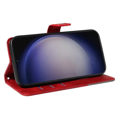 For Samsung Galaxy S24 Case PU Leather Calf Texture Wallet Phone Cover Geometric Line