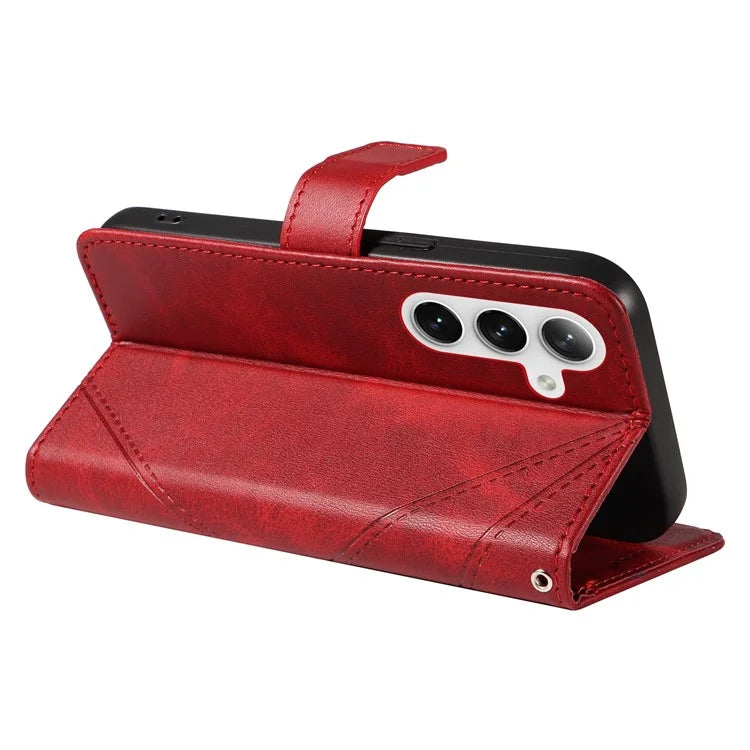 For Samsung Galaxy S24 Case PU Leather Calf Texture Wallet Phone Cover Geometric Line