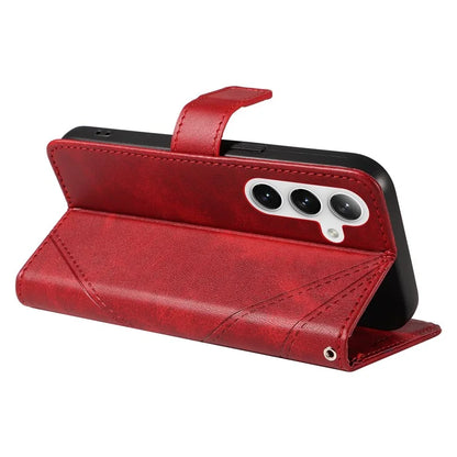 For Samsung Galaxy S24 Case PU Leather Calf Texture Wallet Phone Cover Geometric Line
