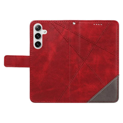 For Samsung Galaxy S24 Case PU Leather Calf Texture Wallet Phone Cover Geometric Line