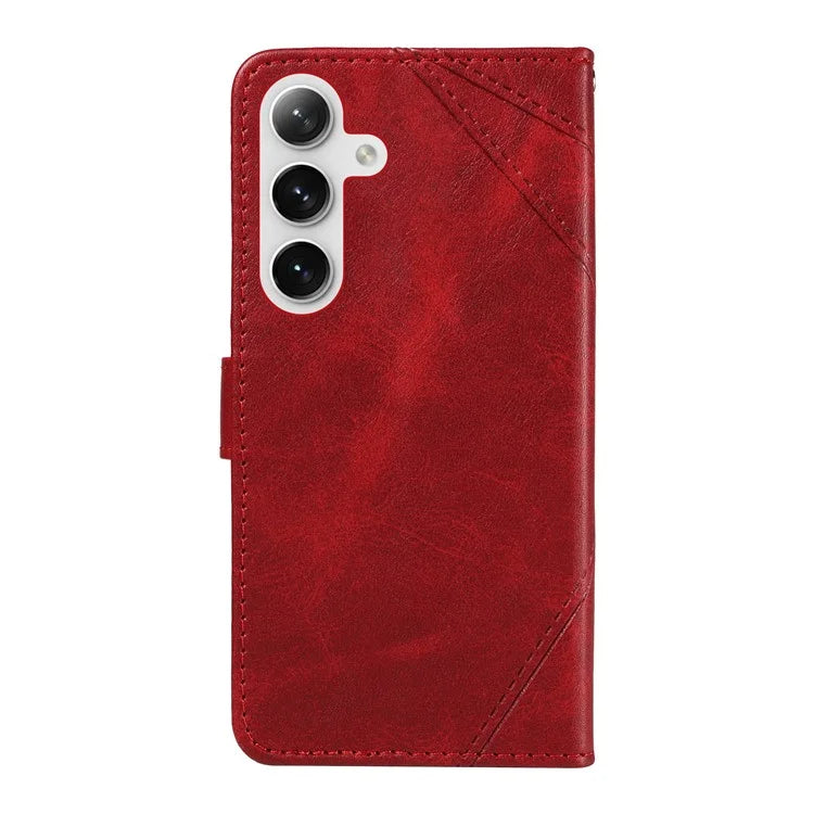 For Samsung Galaxy S24 Case PU Leather Calf Texture Wallet Phone Cover Geometric Line