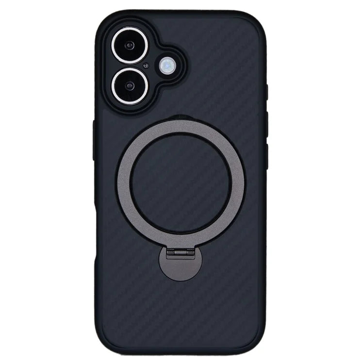For iPhone 16 Plus Case Compatible with MagSafe Kickstand TPU+PC Phone Cover Carbon Fiber Texture