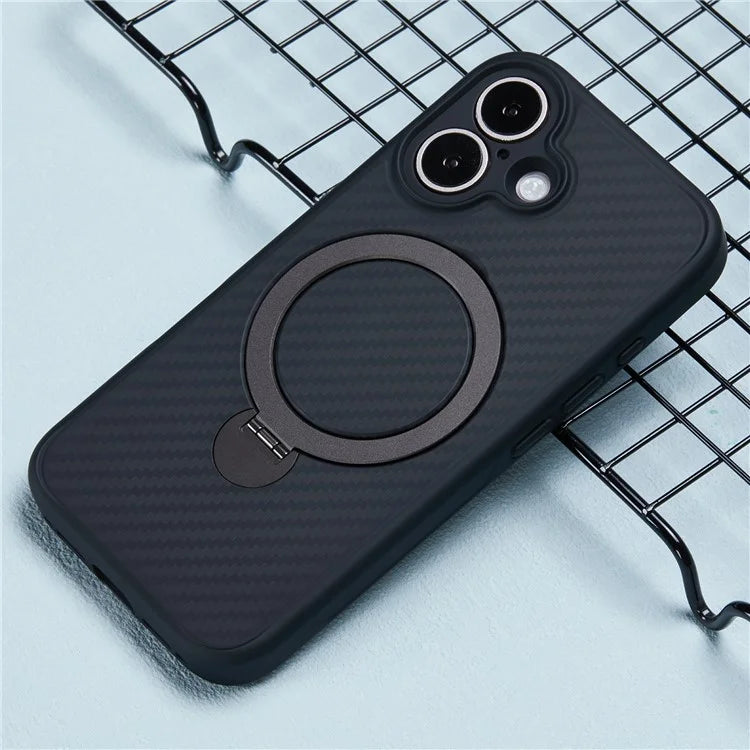 For iPhone 16 Plus Case Compatible with MagSafe Kickstand TPU+PC Phone Cover Carbon Fiber Texture